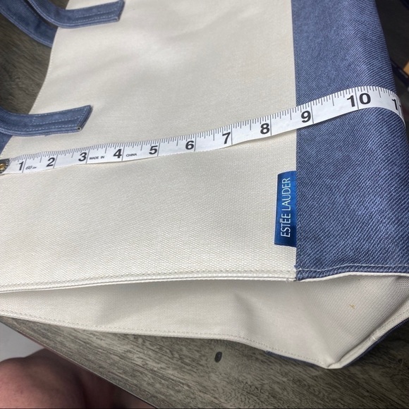 Estee Lauder Large Canvas Tote Bag | Navy Trim | 17” Travel Shopper Bag - Picture 6 of 6